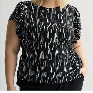 Nine West Black and White Abstract Blouse